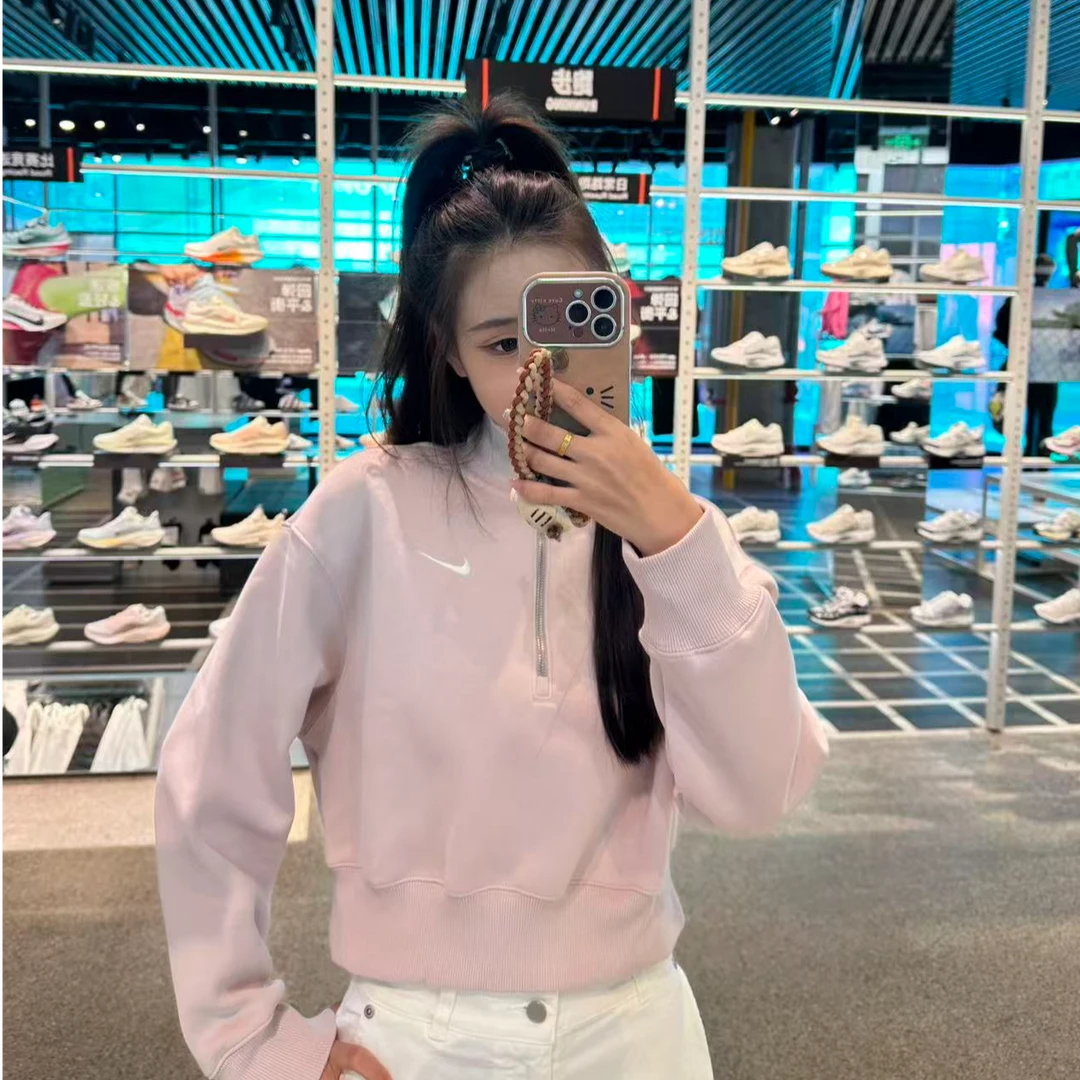 NIKE/耐克女子加绒运动休闲舒适短款半开襟半拉链卫衣DQ5768667