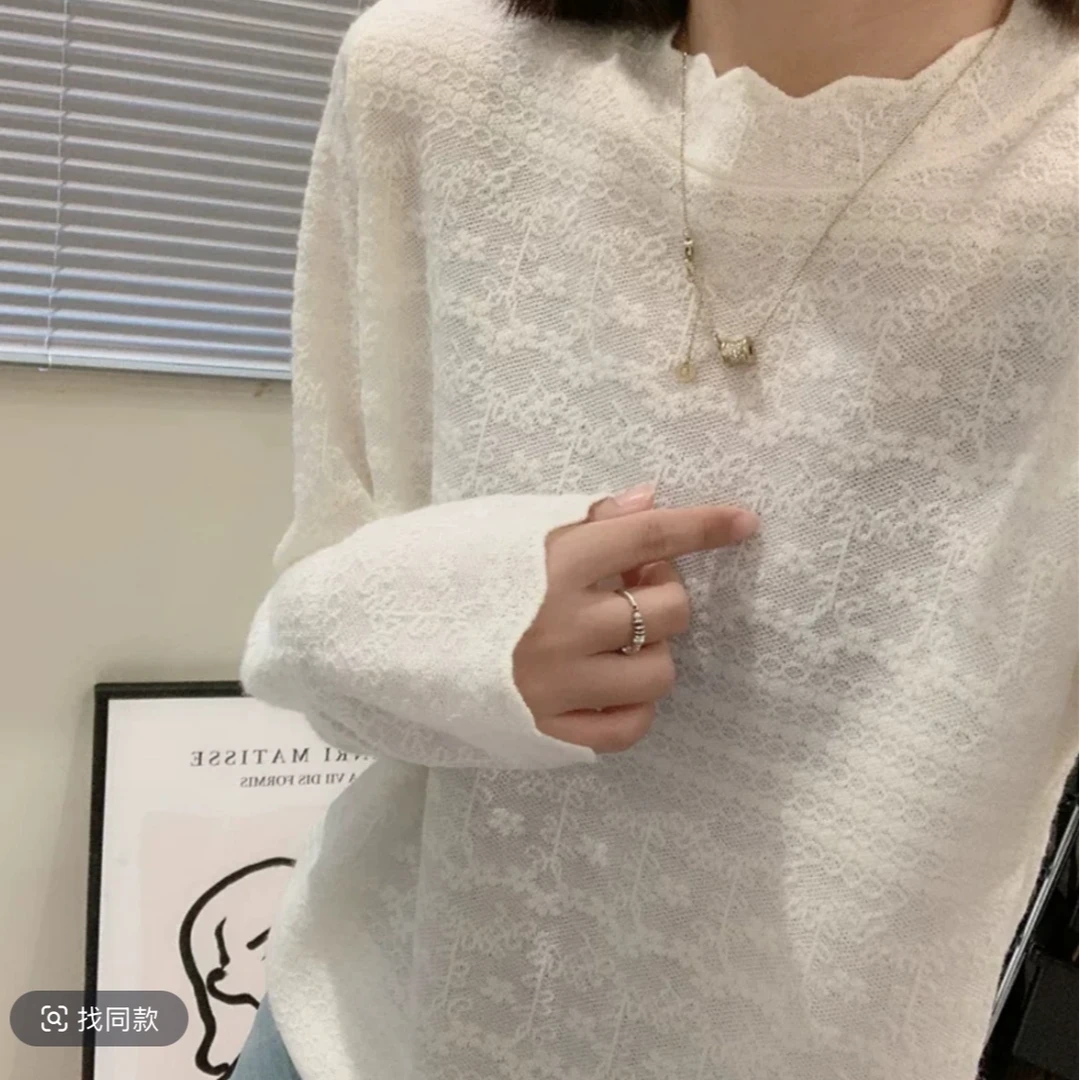 美到极致!轻法式-蕾丝雕花工艺花袖针织上衣女-FC22178