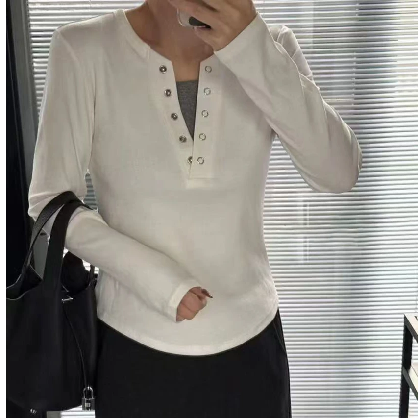 春季新款针织假两件掐腰显瘦薄款上衣少女感