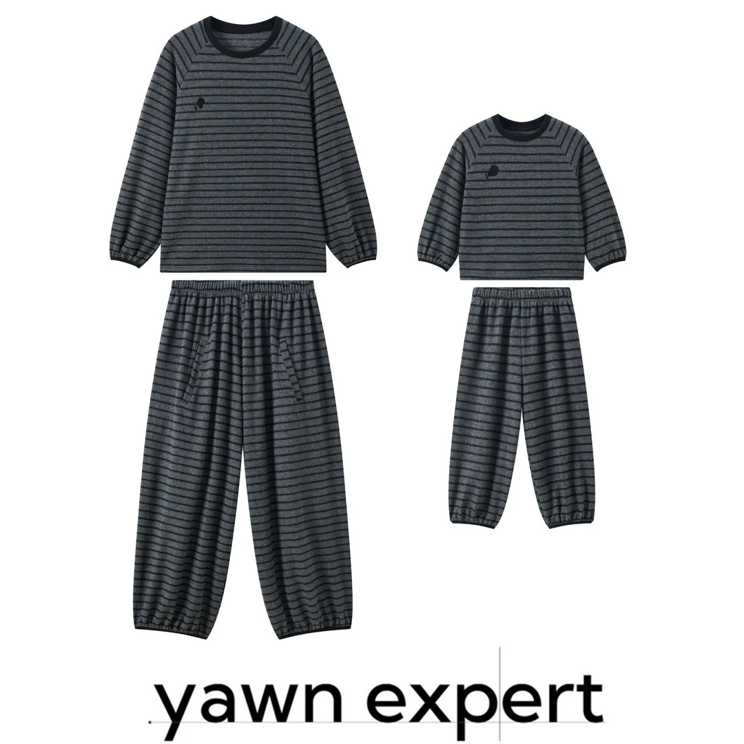yawnexpert【牛牛自留】温暖亲肤冬季条纹加厚刺绣家居服亲子套装