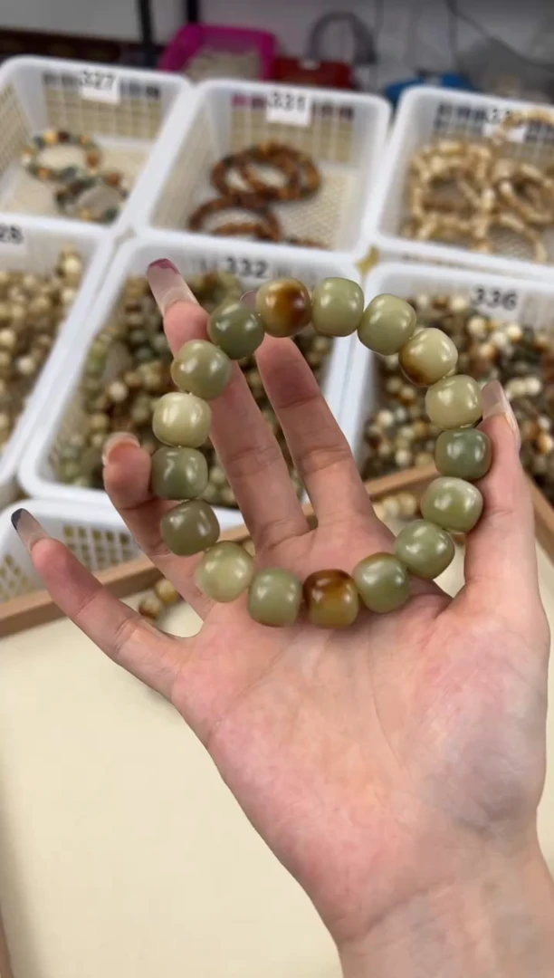 手串菩提根/象牙果卡14抹茶粟子高油料桶珠文玩手串332