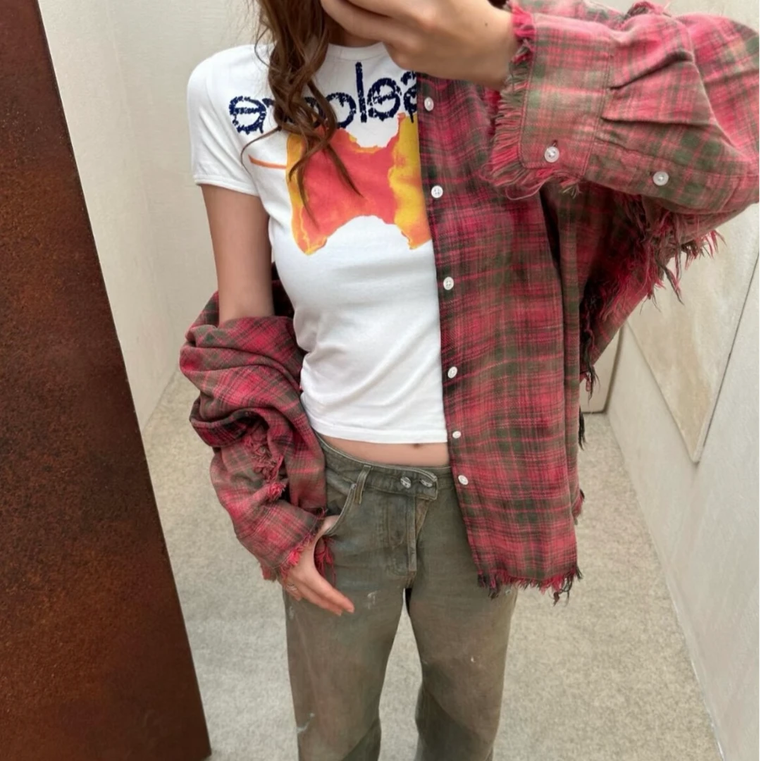 植绒苹果印花短款T恤 | 25035