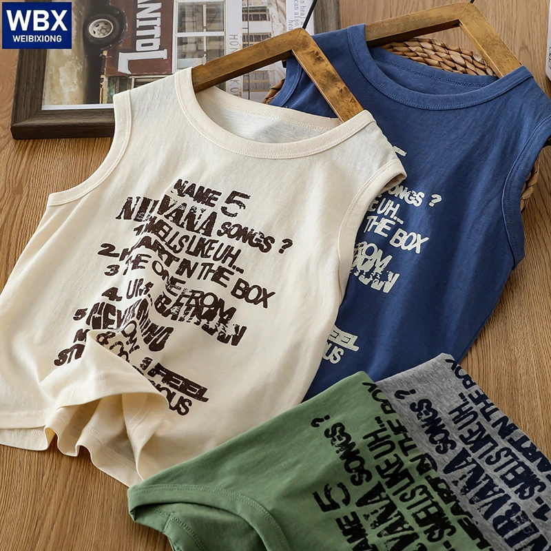 男童字母背心2025新款夏薄款儿童无袖夏季中大童吊带外穿痞帅时髦