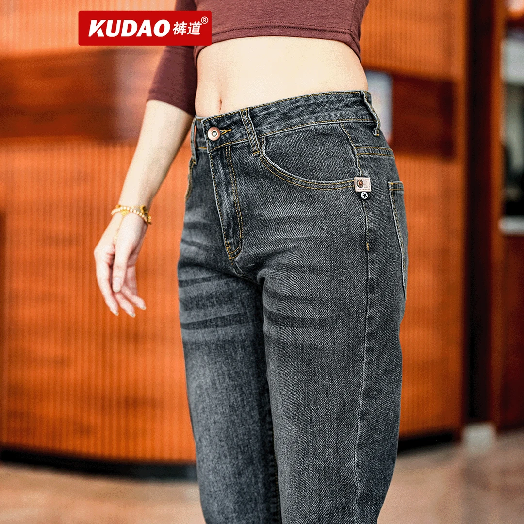 裤道KUDAO轻奢秋冬休闲牛仔裤男装微漠灰小脚裤子男款秋冬款修身