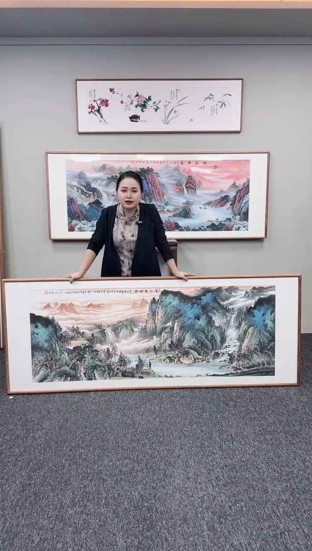 国画溪山春韵图210*80