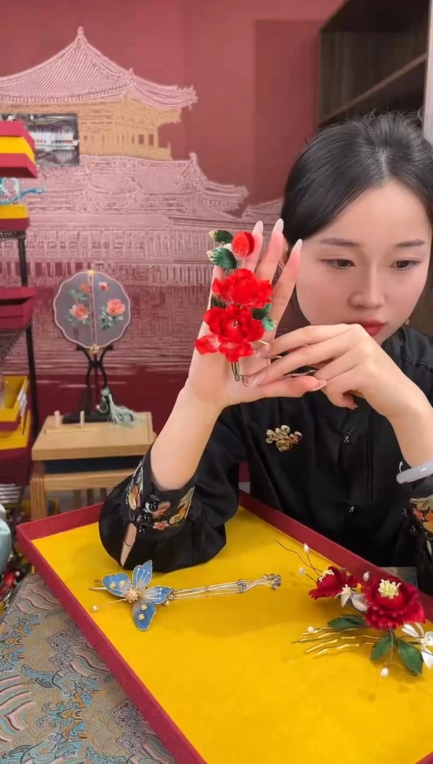 【闪购商品】刺绣非遗绒花（发饰）