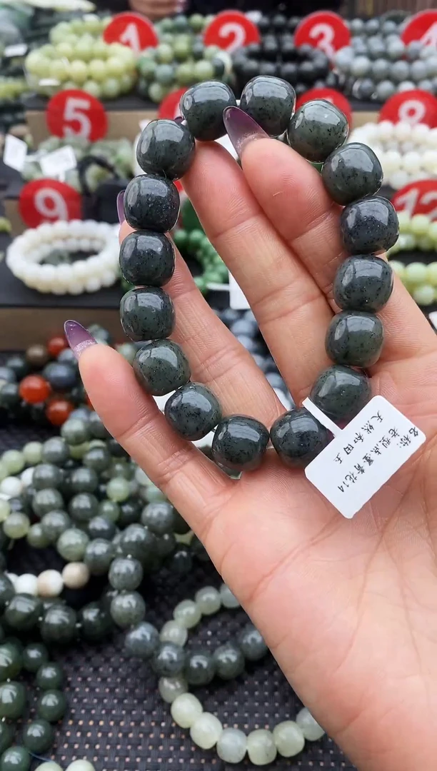 未镶嵌手串和田玉老型点墨青花14