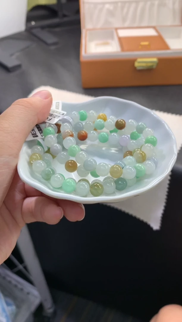未镶嵌手串翡翠FC487 翡翠三彩手串 多样性发其一