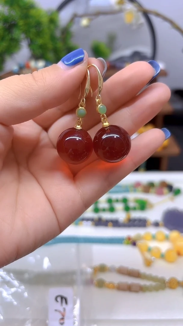 血珀14K金镶嵌耳饰E706
