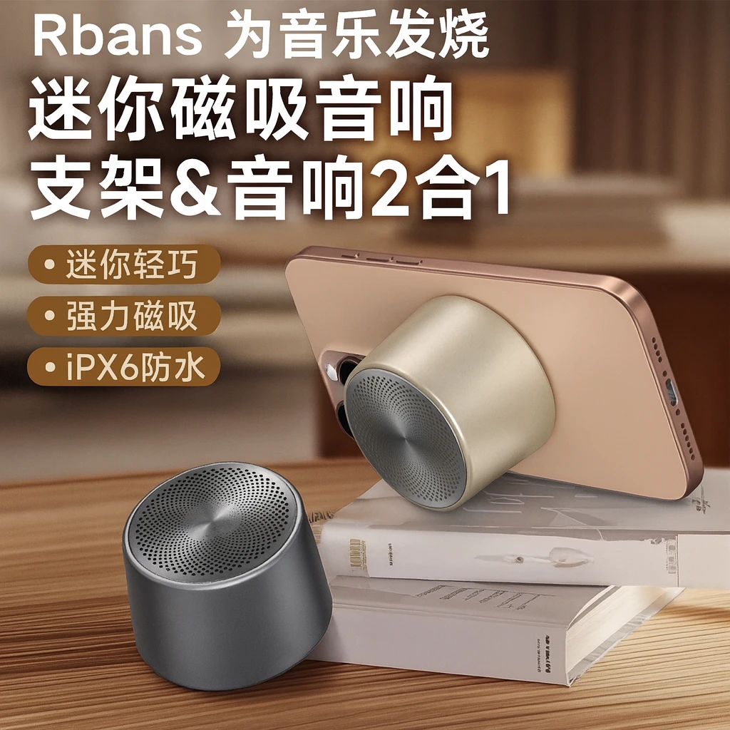 睿邦仕铝合金磁吸蓝牙音响串联便携家用户外迷你小型高音质小钢炮