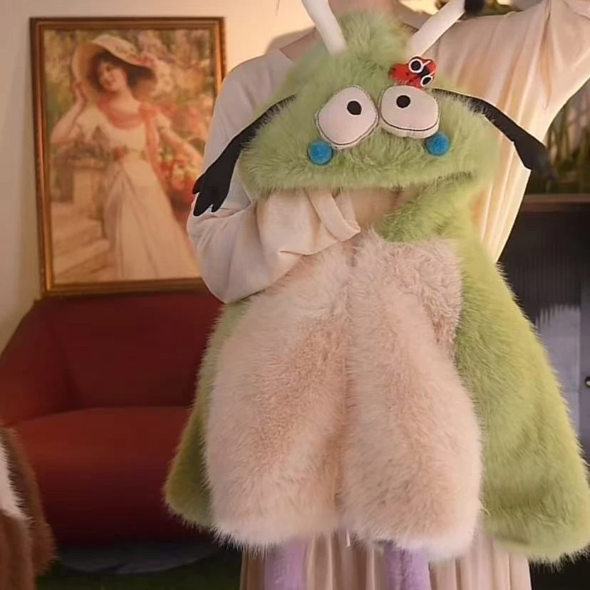 海宁1【绿毛怪】2024新款冬季保暖时尚洋气加厚一体绒外套