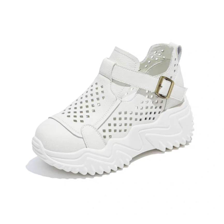 万达撤柜头层牛皮增高厚底夏季2025新款镂空透气软底不累脚休闲鞋