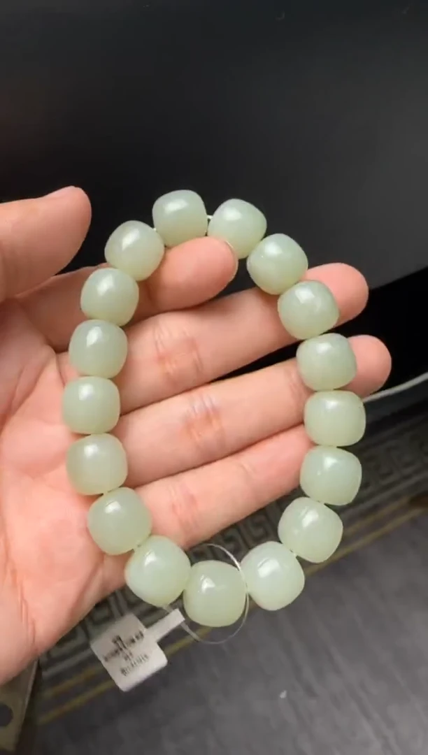 未镶嵌手串和田玉青白玉手串卡12x13 有裂
