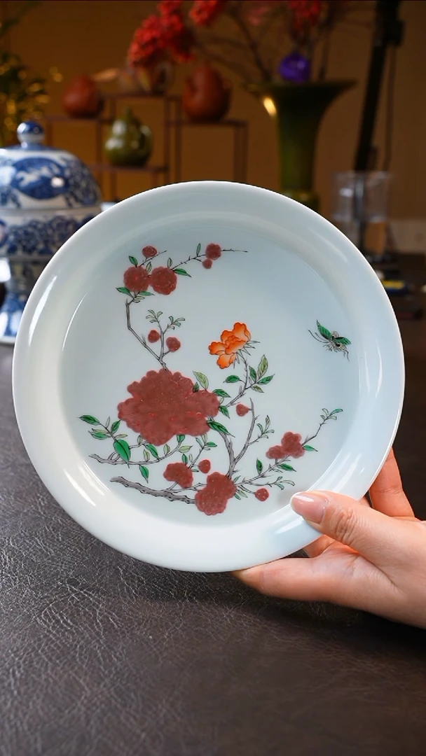 【闪购商品】釉里红加古彩花卉壶承