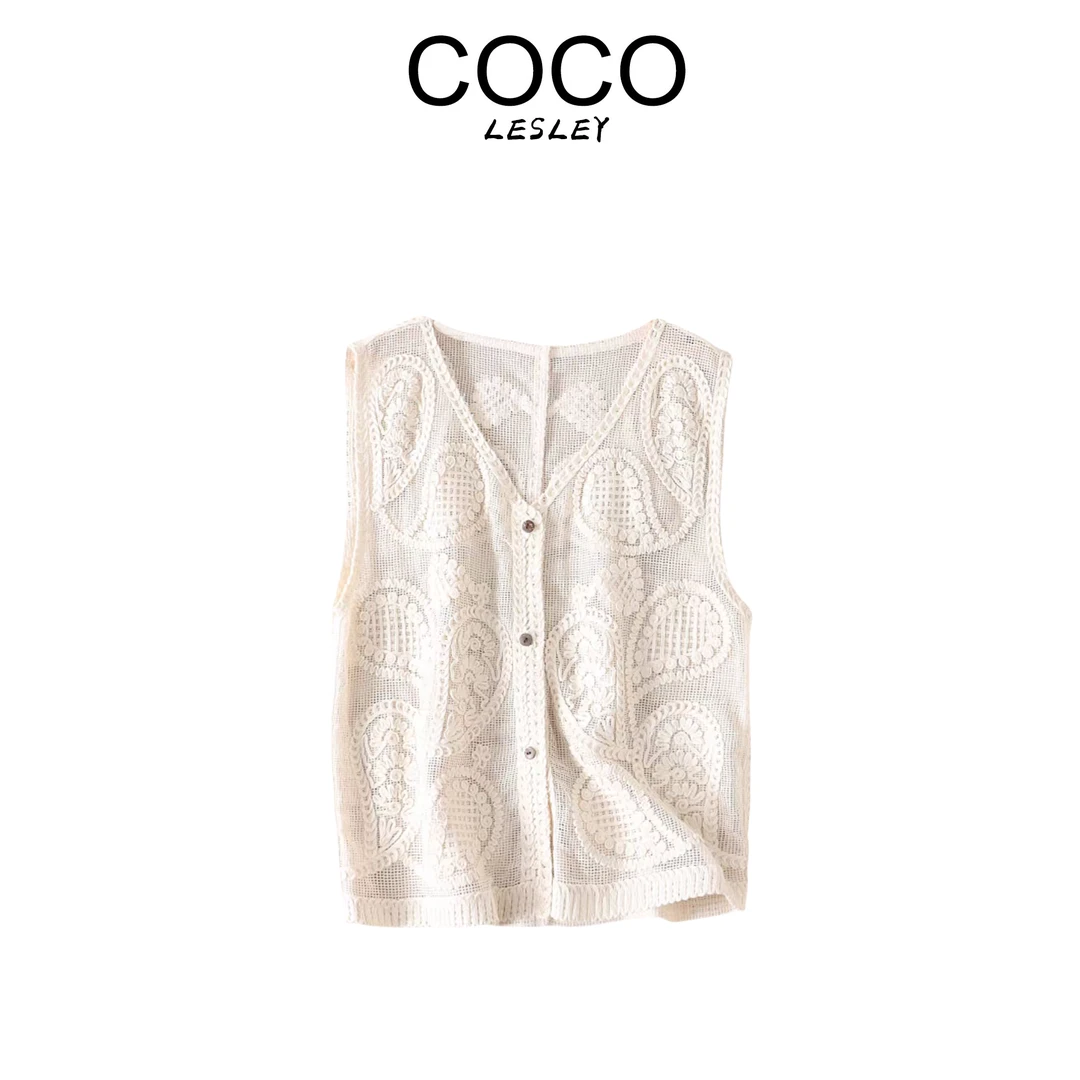 苎麻➕棉重工钩花镂空无袖V领马甲msl430