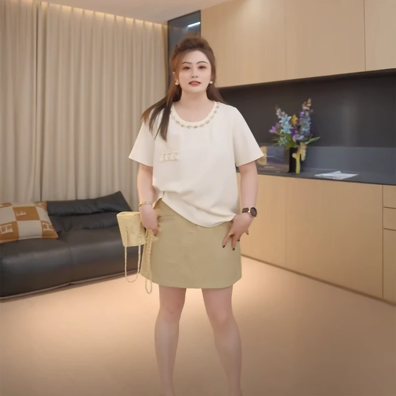 胖媛媛大码女装复古圆领正肩短袖T恤女夏季胖mm遮肉显瘦百搭上衣