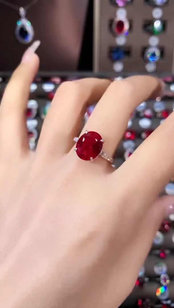 无925银鸽血红色戒指