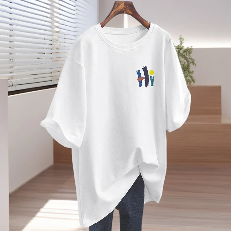 洋气衣服女白色纯棉短袖女款爆款2025新款宽松显瘦半袖中长款上衣