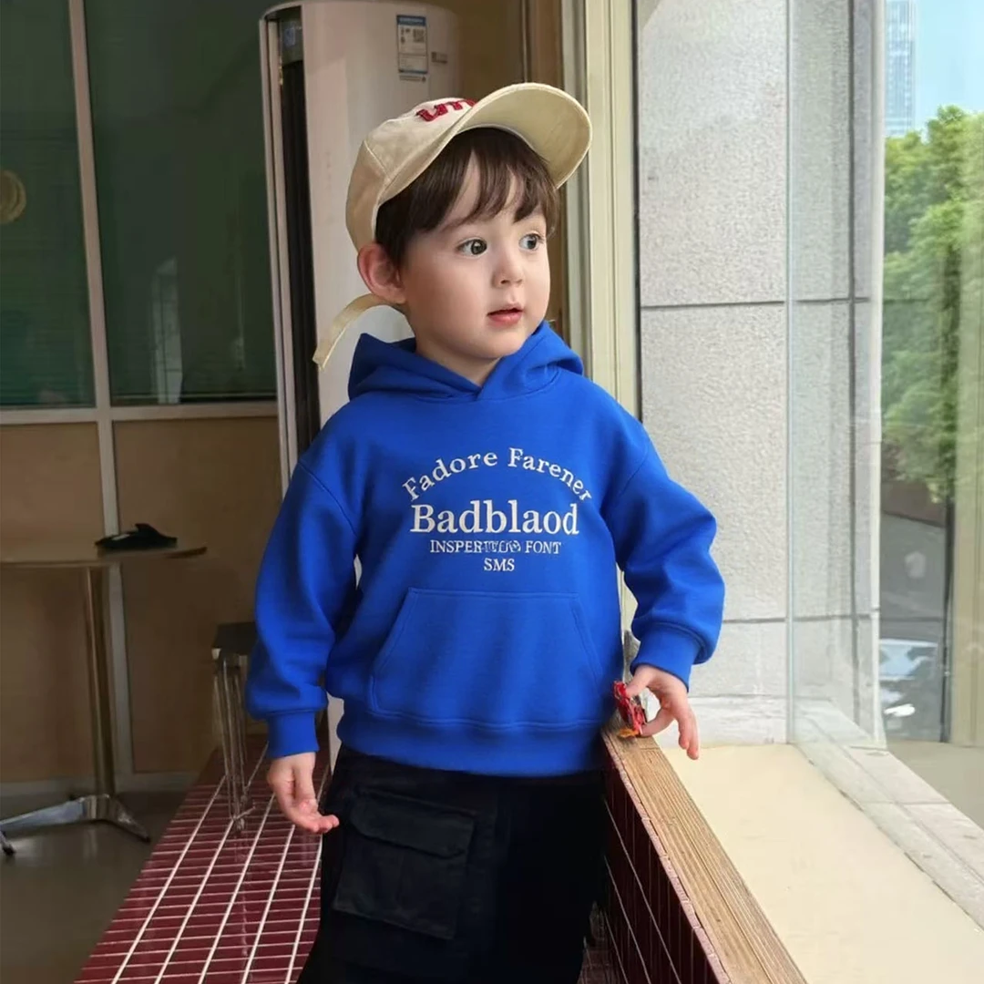 【双面奥粒绒】2025秋冬季新款休闲风儿童字母连帽卫衣长袖加绒款