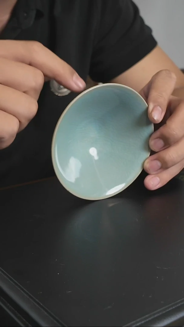 杯子63号原矿仿古天青釉全手斗笠一级品