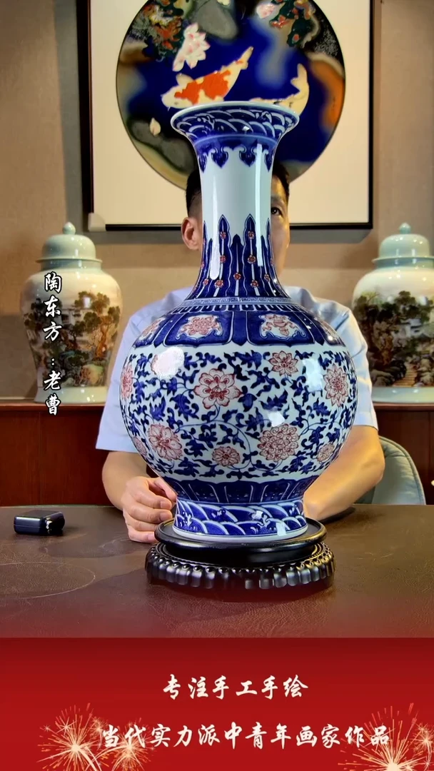 摆件景德镇陶东方艺术作品花瓶摆件瓷板画