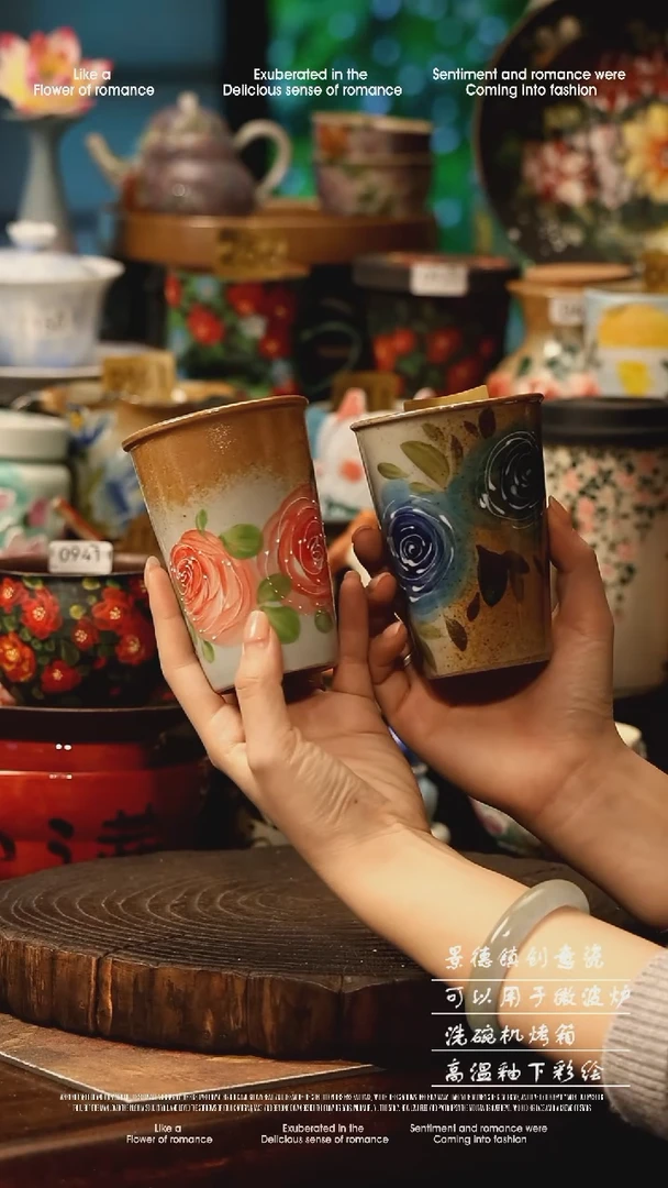 陶瓷一对景德镇高温釉下彩手工手绘款式