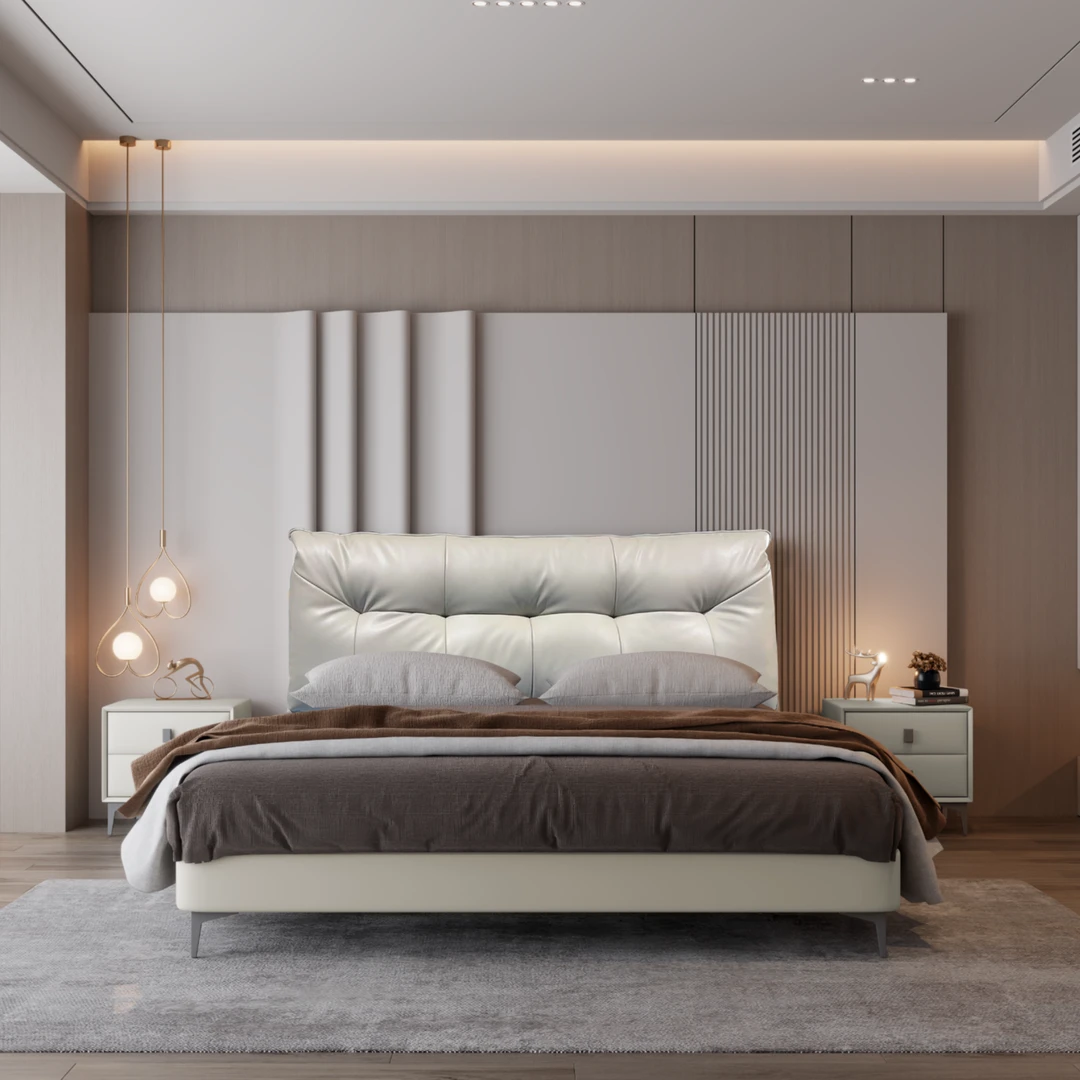 【新心想事成】实木羽绒靠包床意式简约轻奢现代双人床儿童床卧室床