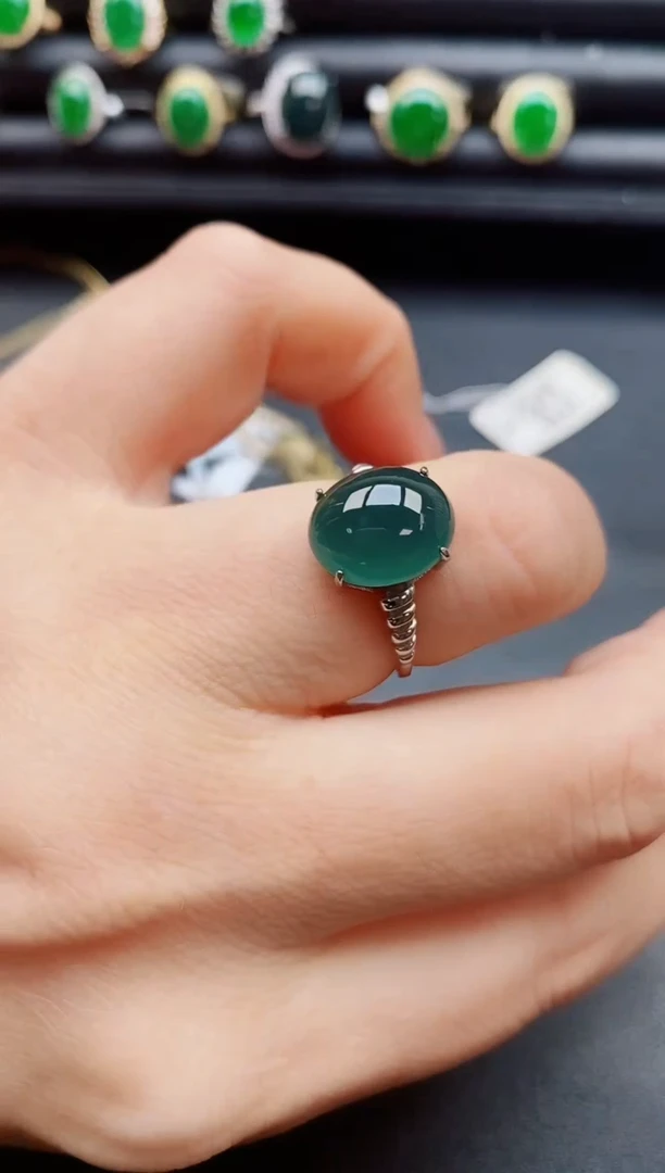 翡翠戒指银S925镶嵌08050