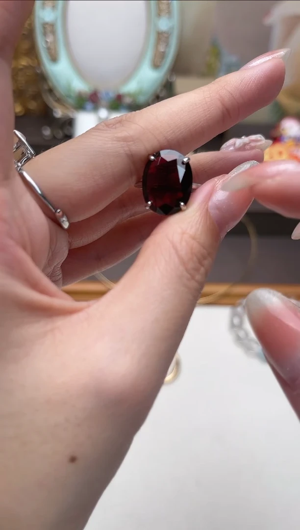 【闪购商品】石榴石戒指银S925镶嵌aj4388戒指