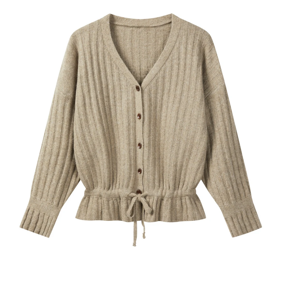 羊城故事-法式V领针织毛衣女秋季新款温柔风收腰开衫上衣87117