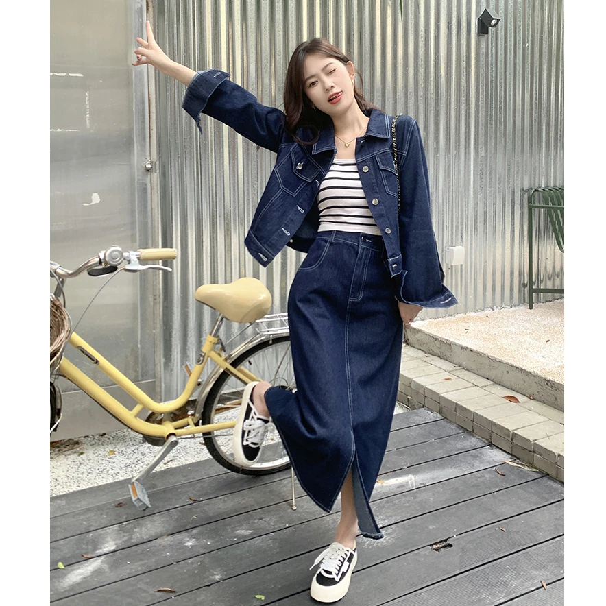 【璇子】大码女装春季新款百搭显瘦牛仔短外套女胖MM牛仔裙两件套