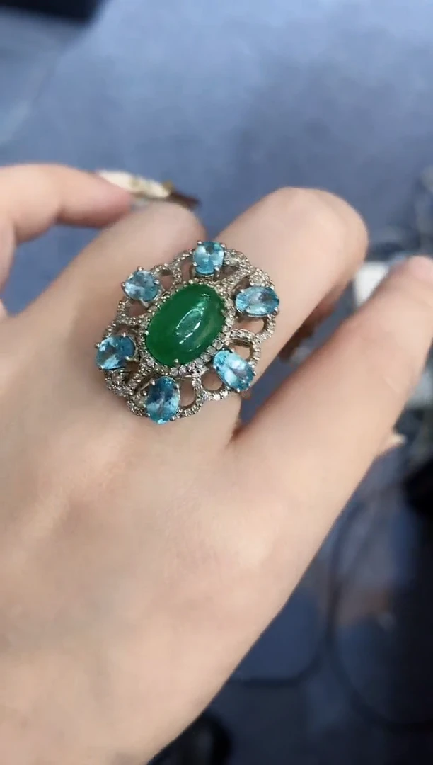 银S925镶嵌戒指祖母绿楚楚珠宝中古甄选不退换