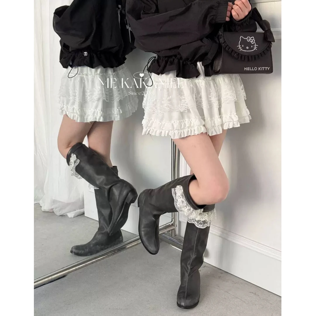 新款秋装 2025新品韩式甜美减龄蕾丝拼接蛋糕显腿长半身裙女