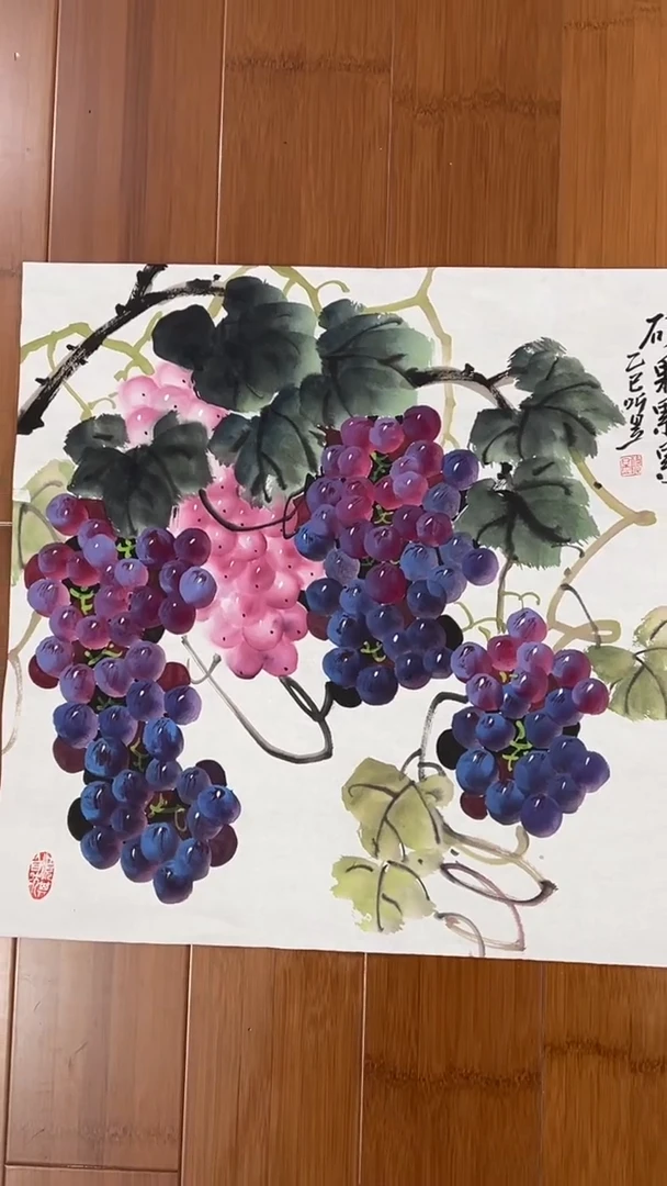 国画【福利，纯手工手绘】听昱葡萄50*50厘米