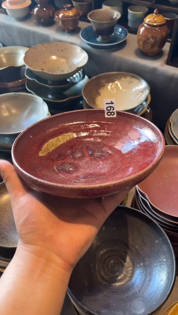 瓷片168，陶泥红手工盘菜盘