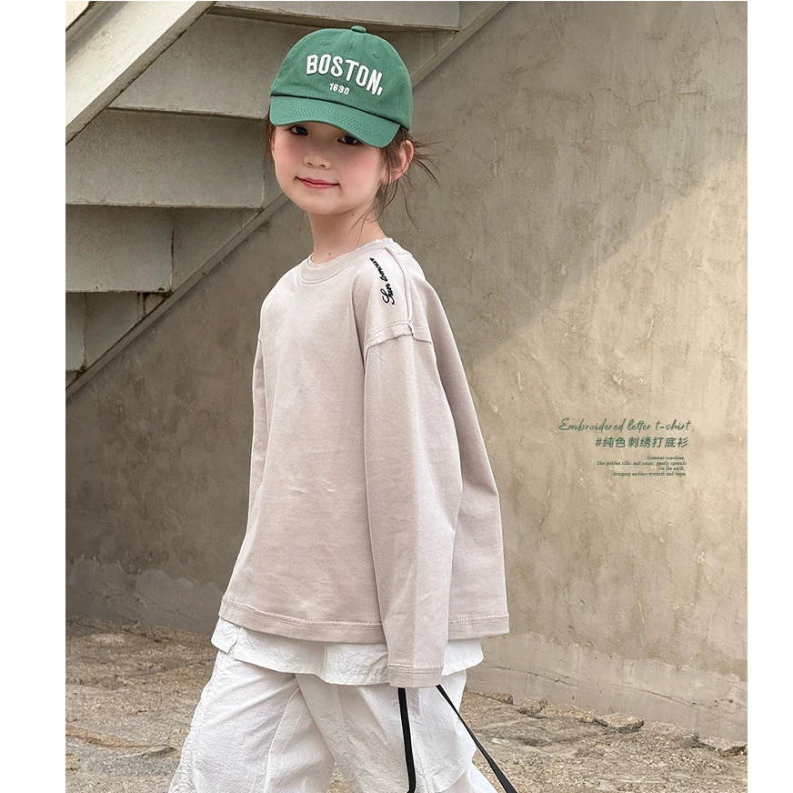 女童上衣2025春季新款百搭纯色字母印花T恤E51G2020