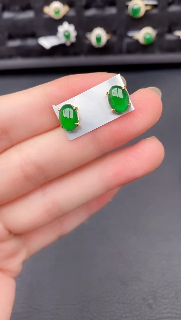 银S925镶嵌翡翠耳饰天然a货翡翠163