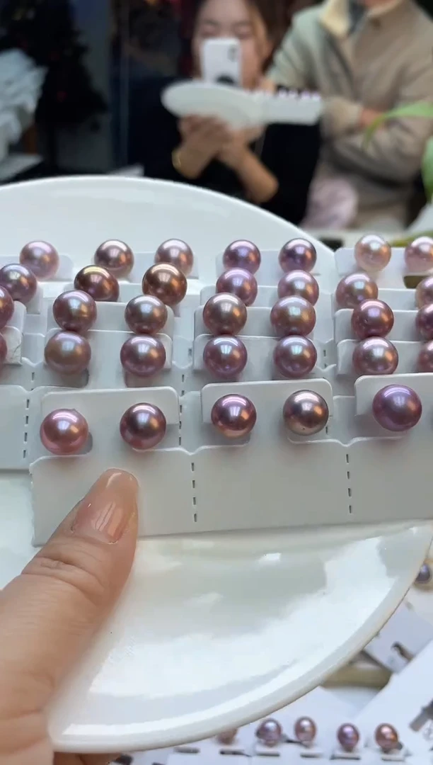 未镶嵌耳饰淡水珍珠紫色系11mm素钉(多样性发一）