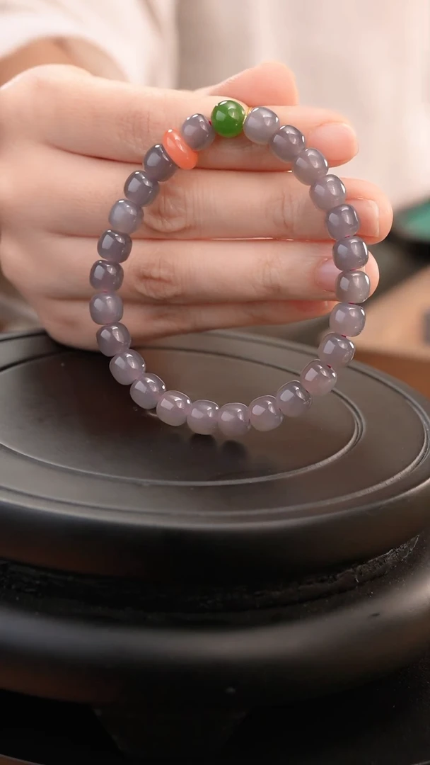 未镶嵌手串和田玉烟紫手串老型珠