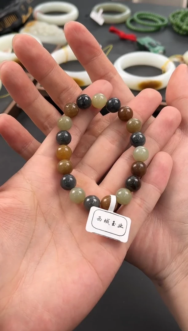 手串未镶嵌和田玉若羌楼兰三色手串卡10微色差