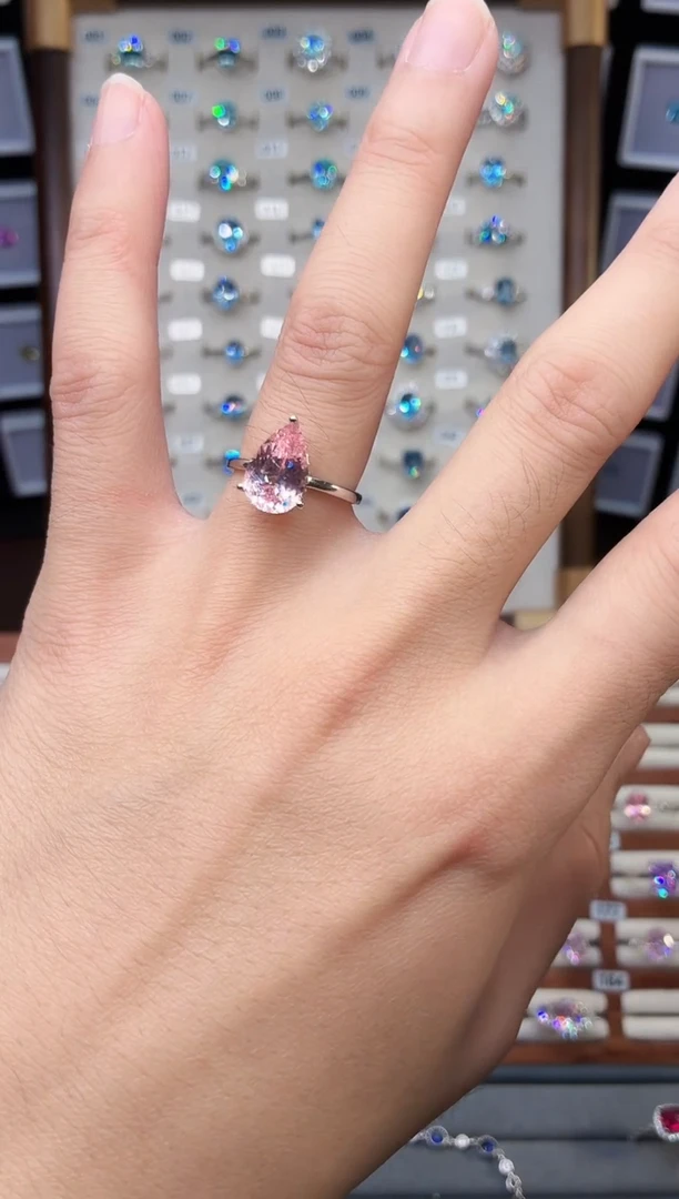 无925银轻奢樱花粉色女神戒