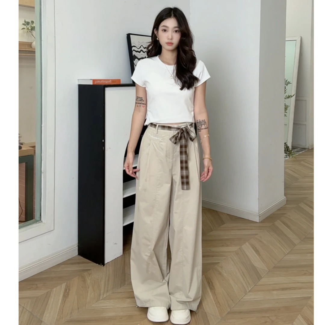 IEF/爱依服2025新款夏季高腰百搭休闲时尚设计感直筒裤流光风