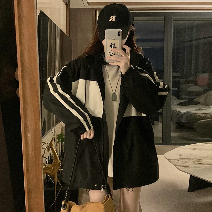 工装撞色冲锋衣外套女2025春秋新款韩版小个子休闲棒球服运动上衣