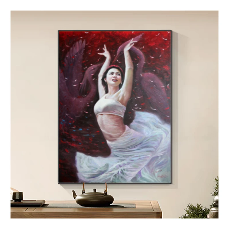 手绘油画原稿写实油画朝鲜安英日《风中舞》