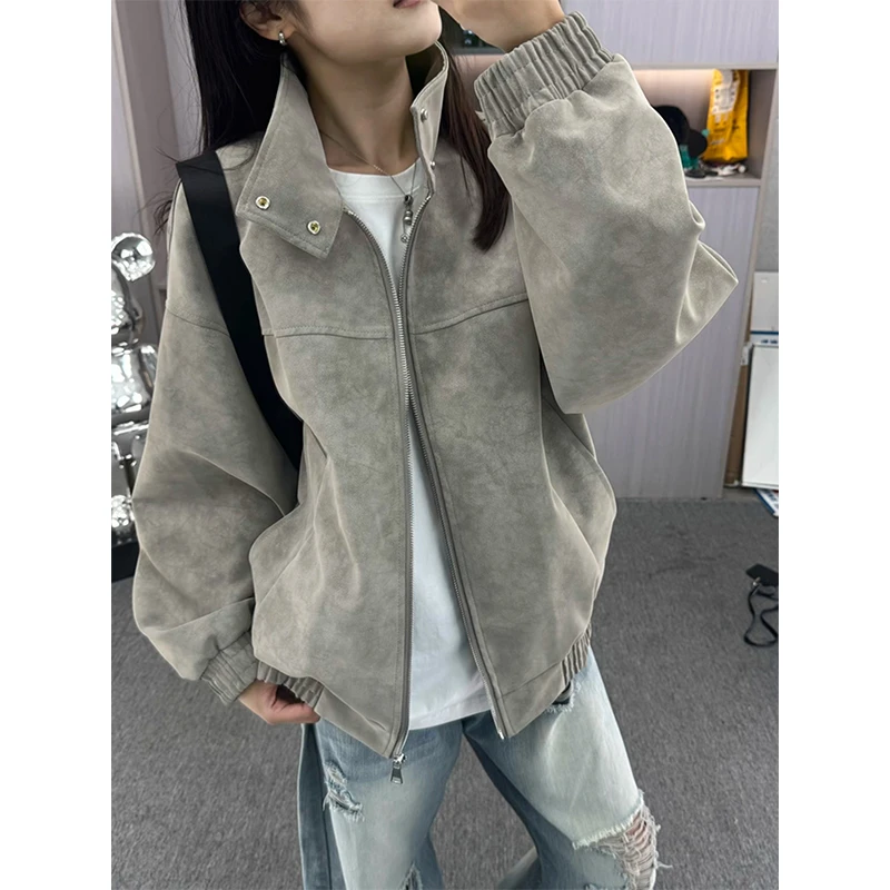 美式扎染pu皮衣短款外套男秋季立领棒球服痞帅设计感小众工装夹克