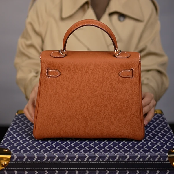 【Molly定制】原创设计头层牛皮金棕金扣KL25内缝单肩斜挎女包