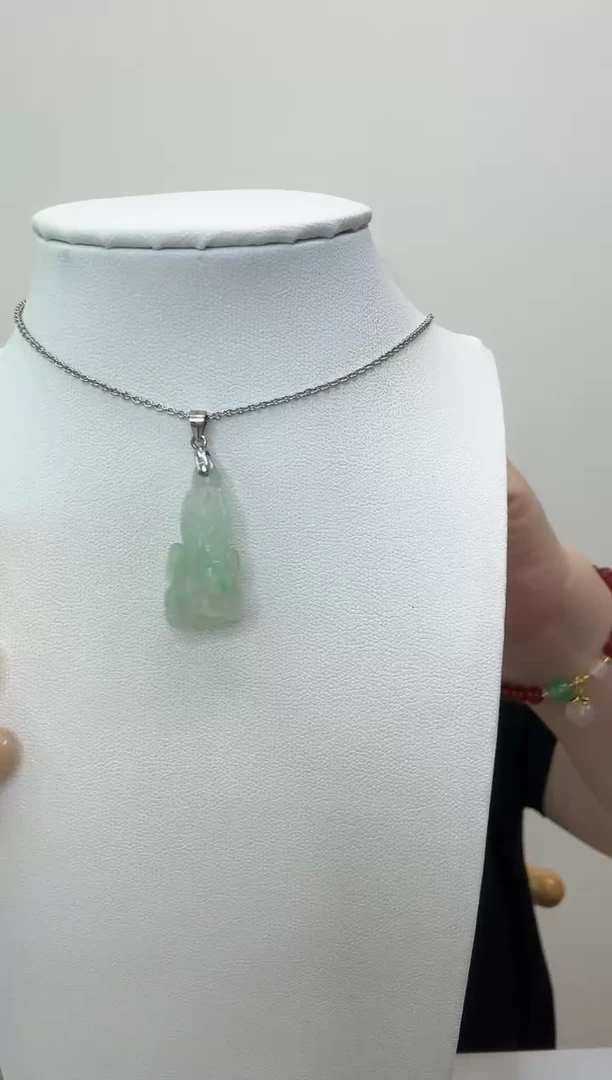 翡翠银S925镶嵌颈饰小白菜赠合金链