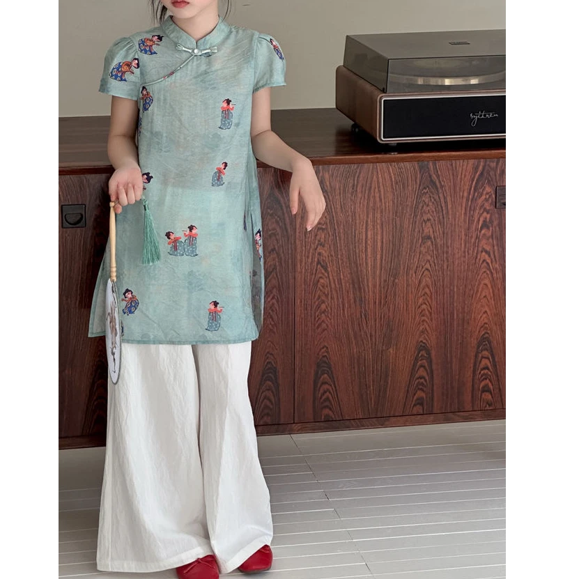 【haobaby】2025夏款新中式斜扣套装3213