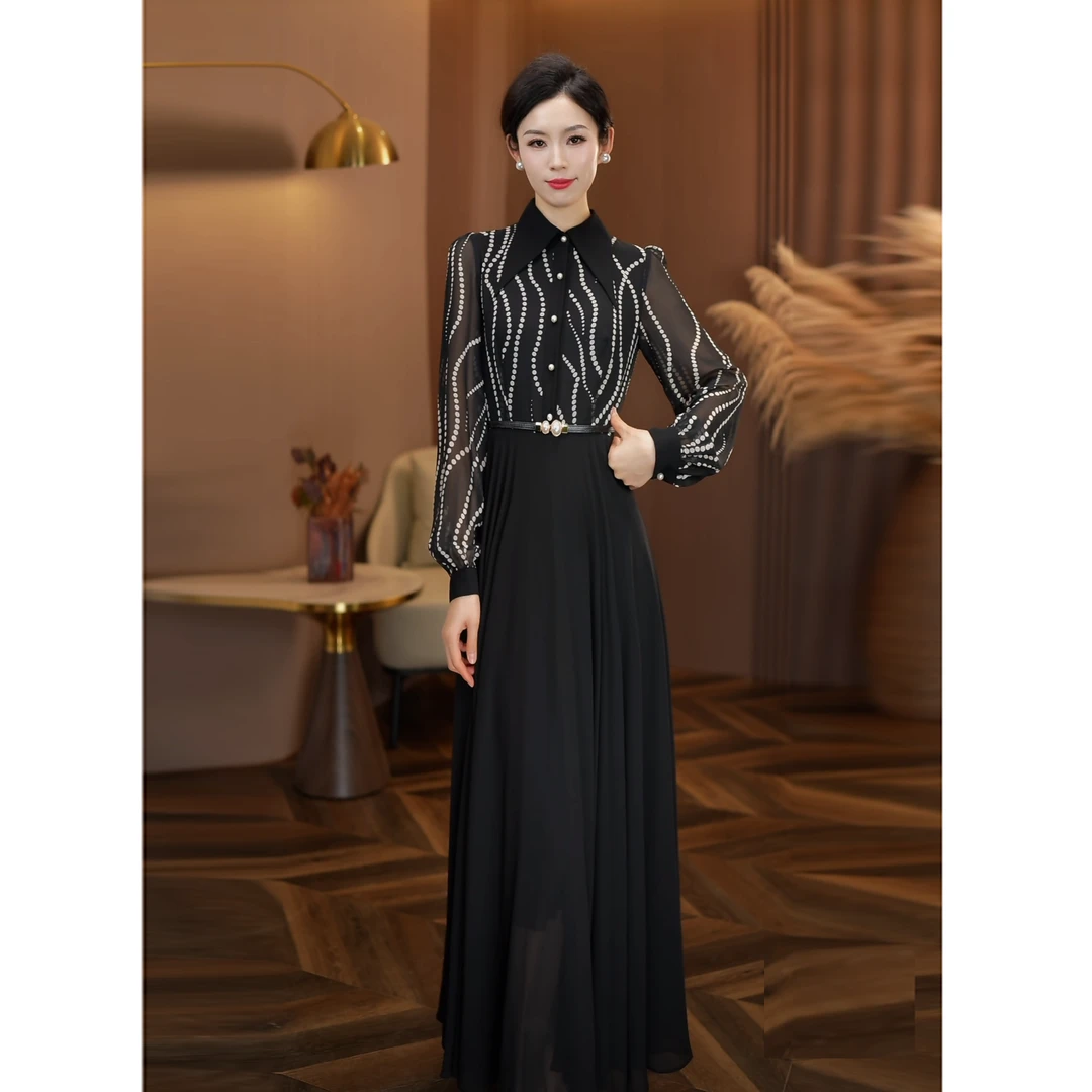 2025春季新款连衣裙女出游洋气高级感时尚长裙拼接大摆气质裙子