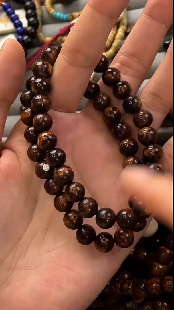 手串星月菩提精工级中珀花皮圆珠9手串